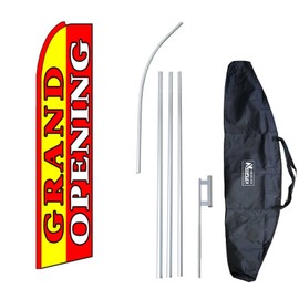 "Grand Opening (Extra Wide)" 12-Foot Swooper Feather Flag and Case Complete Set...Includes 12-Foot Flag, 15-Foot Pole, Ground Spike, and Carrying/Storage Case