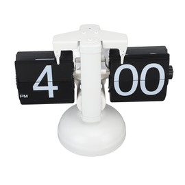 European Style Retro Digital Flip Down Clock 304 Stainless Steel Auto Mechanical Digital Flip Desk Clock for Home Livingroom 12 Hours Single Leg White Frame Black Page