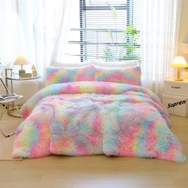 chovy Faux Fur Plush Tie-Dyed Pink Comforter Sets King - Ultra Soft Shaggy Flannel Velvet Fluffy Fuzzy 3PC Bedding Set （Comforter x 1 Pillowcases x 2）
