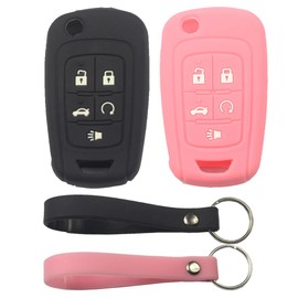 kcpros 2Pcs Rubber Silicone 5 Buttons Flip Smart Key Fob Cover Case Protector Keyless with Keychain Compatible with Gmc Terrain 2016 2017 2018 2019 2020 2021 2022 Black Pink