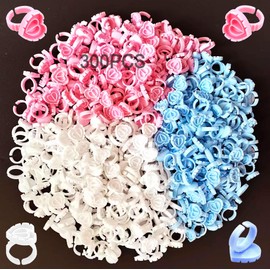 Glue Rings, 300 PCS Glue Rings for Eyelash Extension, Disposable Smart Lash Glue Rings,Cute Glue Cups Eyelash Glue Holder,Heart Glue Rings for