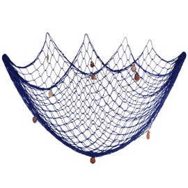 Fangoo 200cm x 150cm Fishing Net with Shells Beach Theme Decor for Party Home Living Room Bedroom Mediterranean Style Decor Wall Decoration (Blue+)