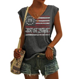 Deranex 4th of July Shirt Women We The People 1776 Tank Top American Flag Sleeveless Shirt P5 S