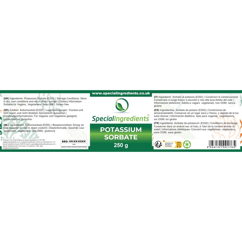 SPECIAL INGREDIENTS Potassium Sorbate (Mould Inhibitor) 250g Premium Quality, Non-GMO,