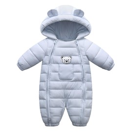 Baby Snowsuits Winter Jumpsuit Romper with Hood Outfits Bear Boys Girls Playsuit Light Blue 3-6 Months