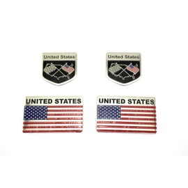 speed mao Car USA USA Flag Emblem Aluminum Stickers, 2 Types, Set of 4