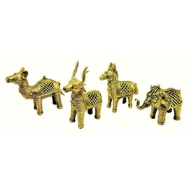Dhokra Metal Art - Handcrafted Collectible Animal Figurines Small Assorted (Set of 4) | Home | Desk Decor