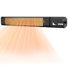 COSENG 1500W Infrared Patio Heater, IP65 Waterproof Outdoor Electric Heater with Remote, 4 Heat Levels, 24H Timer, Memory Function, Fast Heating for Garage, Backyard, Black