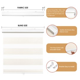 Allbright Cordless Free Stop Zebra Window Blinds 34" W × 48" H, Dual Layer Roller Shade Room Darkening Sheer Shades, Light Filtering Window Shades, Easy to Install Beige