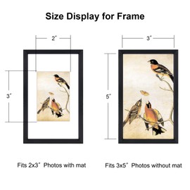 BKABOT 3x5 Picture Frame, Black Metal Photo Frames with HD Glass, Fits 2x3 with Mat or 3 x 5 without Mat, Display for Wall and Table, 1 Pack