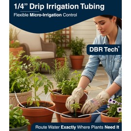 DBR Tech® 1/4 Drip Irrigation Tubing, 200 Feet, Flexible PVC Plastic Drip Irrigation Hose for Gardening, Misting, Hydroponics and DIY Landscape Garden Projects, Blank Distribution (200ft, White)