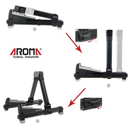 Aroma Aluminum Floor Stand Black AGS8 Adjustable for All Types of Guitars and Basses Foldable to Easily Carry Steady Stand Safe Protection