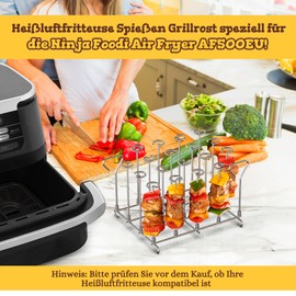 FTUREERA Hot Air Fryer Skewers, Airfryer Grill Grate Compatible with Ninja Foodi AF500EU, Hot Air Fryer Cooking Grate with 18 Skewers and 2 Carrying Handles for Ninja Dual Zone AF500EU 10.4 L
