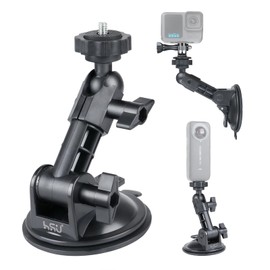 HSU Car Suction Cup Mount for GoPro/Insta 360/DJI Osmo Action Camera, Car Window Holder with 1/4-20 Ball Joint Thread, Perfect for Boats Vehicle Windshield & Window