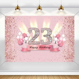 23rd Birthday Decorations for Women Happy 23 Years Old Birthday Party Background Glitter Pink Dots 23rd Birthday Party Backdrop Banner Wallpaper Adult Kids Photo Studio Props