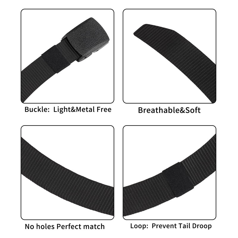 6 Pack Tactical Military Nylon Belt Plastic Buckle Metal Free