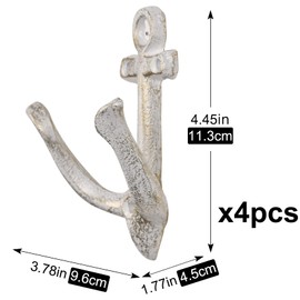 XINGYAN Vintage Rustic Cast Iron Nautical Sea Anchor Design Wall Hooks,Home Coat Rack,Decorative Wall Mounted Antique Shabby Chic Metal Bathroom Towel,Coat Hooks,Hanger,Screws Inside (Beige[4pcs])