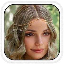 Aukmla Boho Head Chain Headpiece Costume Prom Forehead Headband Hair Accessories for Women (Gold, One Size)