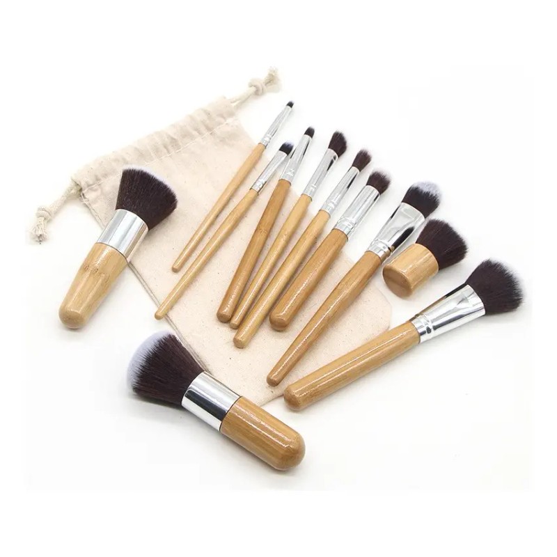 Set De 11 Brochas De Bambú Para Maquillaje