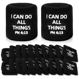 Poen 12 Pairs Inspirational Wrist Bands Men Women Christian Sweatbands I Can Do All Things Black Wristbands Sweatbands for Tennis Football Basketball Running Gym Working out