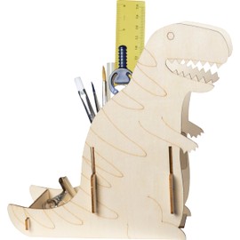Pebaro 477/3 Wooden Kit Laser Cut Pen Holder Dinosaur, 3D Puzzle, Craft with Wood, Wooden Puzzle, Pre-Cut Wooden Board, Includes Emery Paper, Break Out, Put Together, Ready, Gift Idea