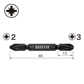 Vessel PZ142365 Double Ended Combination Bit, 2 Posi-Drive, PZ2 / PZ3 x 65