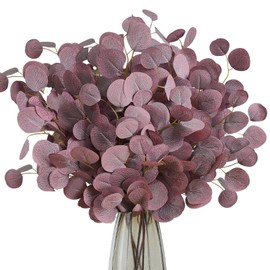 ASTRYAS 6Pcs Artificial Eucalyptus Stems Fake Eucalyptus Branches Greenery Plants Eucalyptus Leaves Tall Artificial Leaves for Home Office Wedding Vase Party Decoration(Purple)