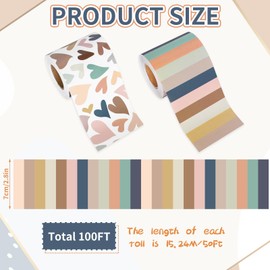 FYSUIMU 100 Ft Boho Hearts Stripes Bulletin Board Border Back to School Border Trim Self Adhesive Bulletin Board Stickers Roll for Classroom Office Chalkboard Party Decor, 2 Rolls