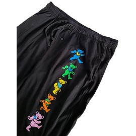 Ripple Junction Grateful Dead Men's Lounge Pants Sleep Pajama Bottoms Pockets Colorful Iconic Dancing Bears Logo XL Black