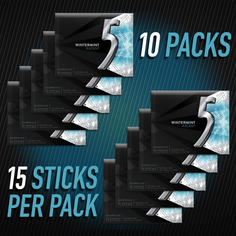 5 GUM Wintermint Ascent Sugar Free Chewing Gum Bulk, 15
