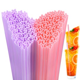Potchen 50 Butterfly Shape Plastic Straws Disposable Drinking Straw Bulk for Welcome Back to School Classroom Party (Pink,Purple)