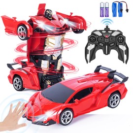 Highttoy Remote Controlled Car, Deformation Robot Car with Gesture Capture, Light and Sound Transformer Toy for 3-12 Years, Boys, Girls, Gifts, 2.4GHz, 360° Rotation, 1:18 Robot RC Car, Red