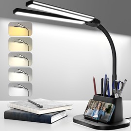 Lmpara de escritorio LED, luz de escritorio para cuidar los ojos con base organizada, 5 modos de color y 5 niveles de brillo, lmpara tctil de cuello  