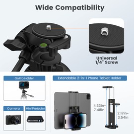 MoKo 60" Camera Phone Tripod Stand Compatible with Canon Nikon, Lightweight Aluminum DSLR Camera Phone Tablet Tripod Stand Mount Holder with Storage Bag, Max Load 6.61 lbs, Black