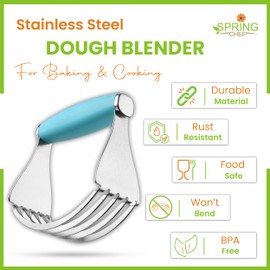 Spring Chef XL Stainless Steel Pastry Cutter Tool for Baking - Heavy Duty Dough Blender - Butter & Dough Cutter Tool with Sharp Blades - Pastry Blender for Easy Mixing - Dishwasher Safe - Aqua Sky