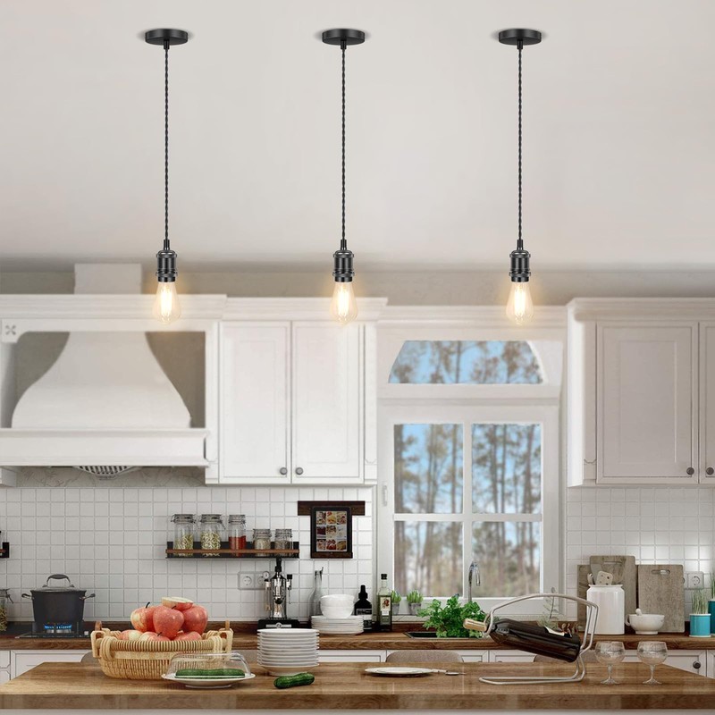 Licperron Vintage Pendant Light Fitting Kit, Braided Flex Ceiling Pendant