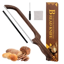 Mecyfaty Bread Knife, Mecyfaty Sourdough Bread Cutter with Cover, Bread Slicer for Homemade Bread, Bagels, 0.06 cm Thickened Serrated Knife with Measuring Scale, Walnut Made-Best Bread Scoring Tool for Friends