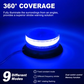AnTom Blue Light Round Light LED 9 Flash Pattern 12 V 24 V Warning Light LED Magnet with 3 Metre Cable for Car Truck Tractor Golf Cart SUV