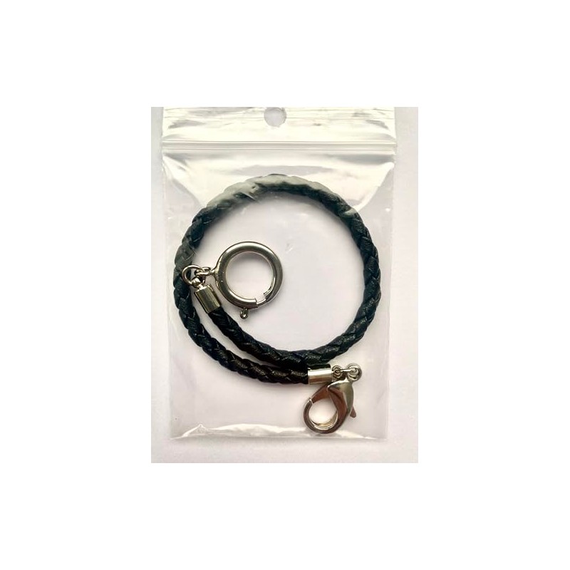 PUREgrey Black Leather Braided Pocket Watch Chain with Lobster Clasp,