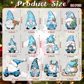 24 Pieces Christmas Gnome Wooden Hanging Ornaments, Wood Hanging Decor for Christmas Tree Decoration Gnome Santa Doll Wooden Hanging Craft Gnome Elf Party Supplies
