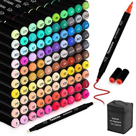 Taotree 101 Colors Alcohol Based Markers, Dual Tips Permanent Art Markers Highlighter Pen Sketch Markers for Kids Adult Coloring Drawing Sketching Illustration and Card Making (Black Penholder)