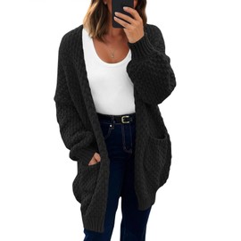 Saodimallsu Womens Oversized Open Front Cardigans Fall Chunky Knit Lantern Long Sleeve Sweater Coats with Pockets Black
