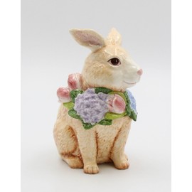 Cosmos Gifts Fine Ceramic Spring Easter Bunny Rabbit with Tulip & Hydrangea Flowers Design Candy Jar, 7-3/8" H