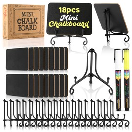 Mini Chalkboard Signs for Food Labels for Party Buffet, Small Place Cards or Name Tags with Iron Stand for Chafing Dish, Mimosa Bar Supplies, Wedding Chalk Board Sign with 2 Pens, 18 Pack Black