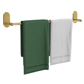 WZRUA Self Adhesive Towel Bar for Bathroom 24ich Stainless Steel and Zinc Alloy No Drill Towel Rack Heavy Duty Hanger Stick On Hand Towel Holder for Kitchen, Cabinet, Door, Shower, Brushed Gold