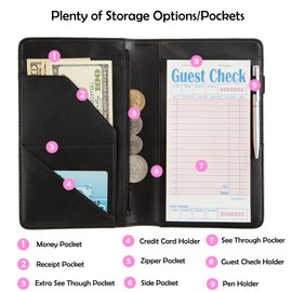 Server Books for Waitress,with Zipper Pocket Waitress Book Leather Booklet Waiter Money Organizer Wallet,Restaurant Guest Cash Check Bill Receipt Holder,Fit Server Apron (Pineapple)