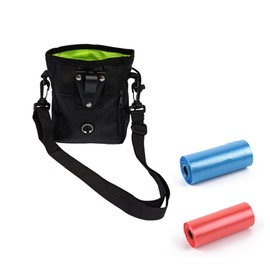 1 Pcs Dog Treat Training Pouch,with 2 Belts, Treat Pouch Dog Training Contains 2 Rolls of Poop Bags, Adjustable Dog Treat Bag, Hands-Free Puppy Training Pouch for Dog Treats (Black)