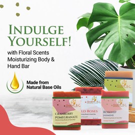 Sunshine & K Handmade Soaps Sunshine & K Handmade Soaps - Body & Hand Soap Bar, Handmade Bath Soap, Moisturizing Bar Soap, Rosehip Jasmine, Neroli Jasmine, Wild Roses, & Cranberry Pomegranate Soap Bars, 20 oz, 4-Scents Set