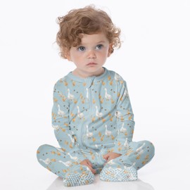 KicKee Zip Footie Baby to Kid – Snuggly Bamboo Viscose Pajamas for Cozy Fall Comfort (Spring Sky Feeding Ducks - 0-3 Months)