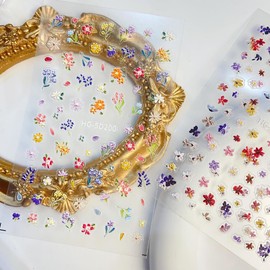 Flower Nail Art Stickers Spring Small Floral Leaf 5D Embossed Nail Decals 2Pcs Summer Daisy Flowers Adhesive Gel Slider DIY Manicure Sliders Flower Stickers for Women Nails Art Decoration